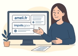 Aiuto agli italiani in Francia: donna che mostra come usare i siti Ameli e Impots.gouv
